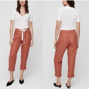 Wilfred Aritzia Rust-Tone Drawstring Linen Crop Trouser Pants with Cream Tie